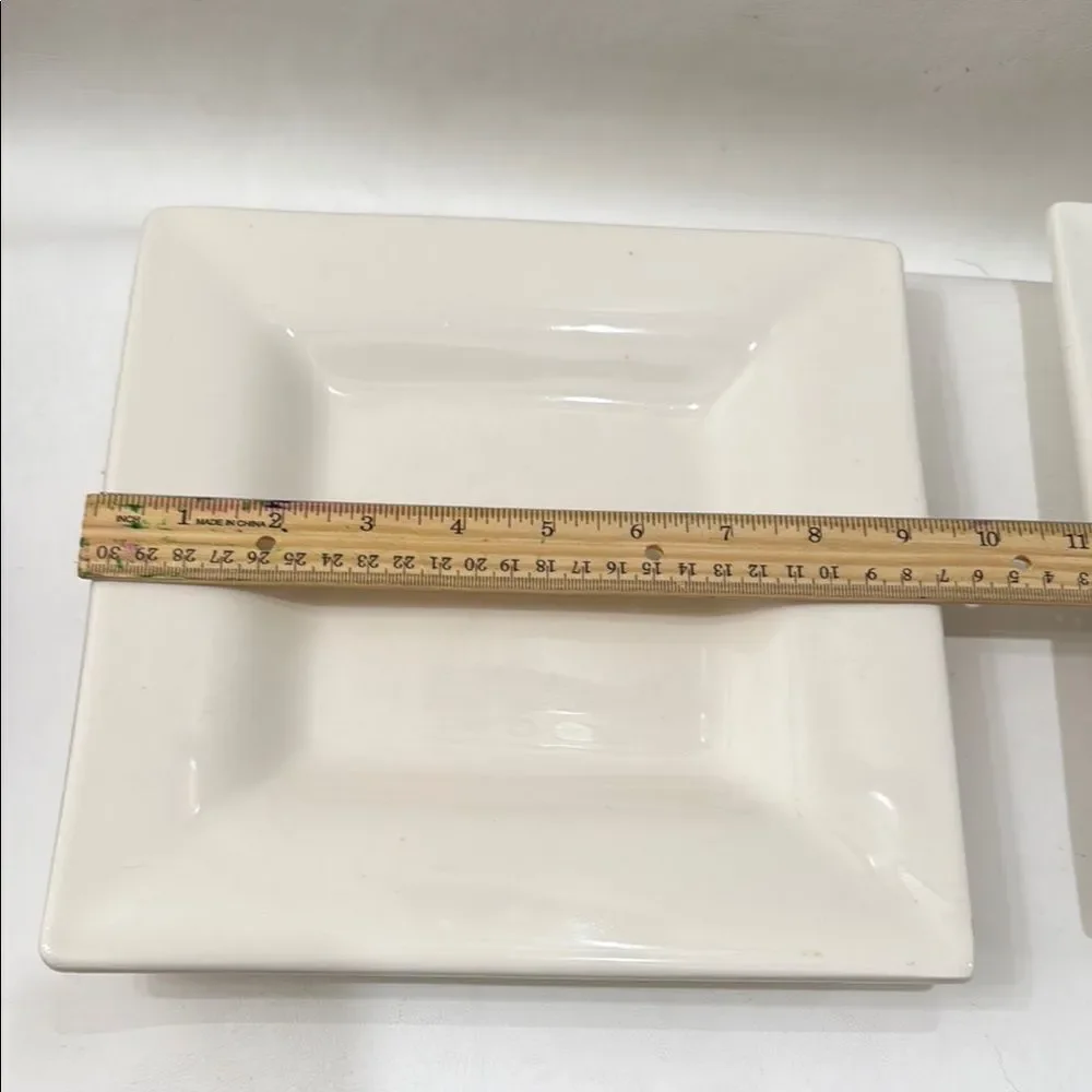 Pottery Barn White 9 1/4 Square Saucers Dinnerware Set Of 2 Heavy Durable